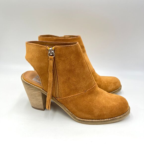 DV Dolce Vita Womens 8M Cognac Brown Suede Leather Heeled Booties Shooties Shoes - Picture 1 of 13